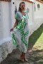 White-Green V-Neck Dropped Sleeve Allover Printed Woven Casual Dress - 4
