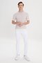 Men's Dried Rose-Ecru Slim Fit Slim Fit 100% Cotton Striped Crew Neck Knitwear T-Shirt - 2