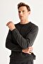 Men's Anthracite Anti-pilling Non-Pilling Standard Fit Front Jacquard Knitwear Sweater - 4