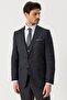 Men's Dark Navy Wool Slim Fit Slim Fit Mono Neck Bird Eye Print Vest Suit