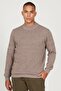 Men's Brown-ecru Standard Fit Regular Cut Half Turtleneck Cotton Jacquard Knitwear Sweater