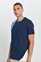 Men's Navy Blue-Beige Standard Fit Regular Fit 100% Cotton Printed Crew Neck T-Shirt - 4