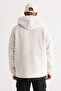 Men's Beige Oversize Loose Cut Hooded Sherpa Fleece Sweatshirt Jacket - 7