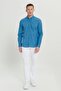 Men's Petrol 100% Cotton Oxford Slim Fit Buttoned Collar Flamed Shirt - 2