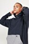 Men's Indigo Melange Oversize Loose Cut 3 Thread Hooded Sweatshirt with Fleece Inside - 3