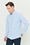 Men's Navy Blue Non-Wrinkle Oxford Seersucker Print Slim Fit Slim Fit Buttoned Lapel Stretchy Shirt - 4