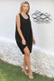 Black U-Neck Sleeveless Washable Woven Casual Muslin Dress - 3