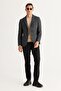 Men's Black Slim Fit Slim-Fit Swallow Collar Cotton Flamed Blazer Jacket - 4