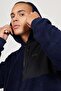 Men's Navy Blue Oversize Loose Cut Hooded Sherpa Fleece Sweatshirt Jacket - 6