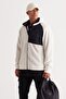 Men's Beige Oversize Loose Cut Hooded Sherpa Fleece Sweatshirt Jacket - 4