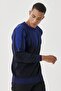 Men's Black Cobalt Blue Standard Fit Crew Neck 100% Cotton Jacquard Warm Knitwear Sweater - 4