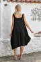 Wide Cut Embroidered Black Knitted Casual Dress with Straps and Buckles - 8