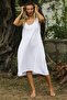 White Athlete Collar Sleeveless Washable Woven Casual Muslin Dress - 7