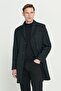 Men's Black Standard Fit Regular Cut Mono Collar Patterned Coat - 3