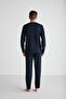 Men's Navy Blue Plaid Straight Leg Pajama Set - 2