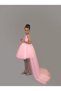 Girl's Front Short Back Long Tail Detailed Pink Satin Prom Party Graduation Dress - 2