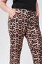 Plus Size Leopard Pattern Elastic Waist Pocketed Crepe Scuba Carrot Cut Elegant Trousers-Brown - 8