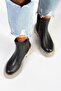 Emma Women's Genuine Leather Black Beige Boots with Double Sides Elastics - 6