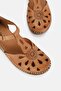 Women's Taba Khaki Leather 35-41-42 Number Strapped Flat Wedge Heels Side Open Sandals - 2