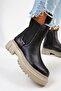 Emma Women's Genuine Leather Black Beige Boots with Double Sides Elastics - 4