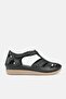Women's Black Genuine Leather 35-41-42 Number Strapped Flat Wedge Heels Side Open Sandals