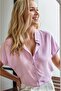 Women's Lilac Bat Viscose Short Sleeve Shirt with Buttons - 2