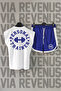 Personal Trainer Back Printed Zero Sleeve Crew Neck White Sports Tshirt and Blue Sports Shorts Set