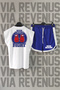 Kick Boxing Back Printed Zero Sleeve Crew Neck White Sports Tshirt and Blue Sports Shorts Set