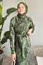Khaki Satin Pleated Batik Dress - 3