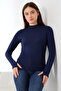 Women's Finger Detailed Bodysuit 21756 Dark Blue - 3