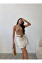 Mini Skirt - with Layered Shorts - with Straw Belt