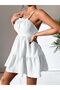 Women's White Petite Ruffled Backless Summer Dress - 3