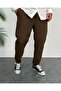 Men's Brown Boyfriend Linen Trousers Relaxed Cut Double Leg Jogger