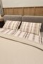 Authentic Double Pique Set - 100% Cotton, Burgundy Striped Side Fabric, Guipure Detail - Beige
