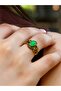 Natural Stone Green Agate Natural Stone Antique Embroidered Adjustable Women's Ring Euy36Ya - 2