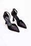 Satin Shiny Ankle Strap Closed Heel Casual Stylish Heeled Shoes - 2