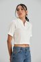 Women's White Polo Collar Wrinkled Fabric Short Sleeve T-Shirt - 6