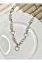 Cream Color Glass Pearl Heart Necklace - 3