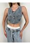 Crop Cut Women's Denim Vest - Pocket Detailed - 3