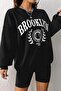 Unisex Black Brooklyn Printed Oversized Crew Neck Sweatshirt - 3
