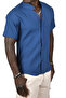 Men's Navy Blue Seersucker Fabric High Collar Slim Fit Lycra Snap Fastener Short Sleeve Shirt 2403018 - 2