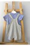 Striped Paw Embroidered Baby Set Salopet - 3