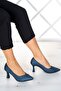Amelia Navy Blue Satin Stitching Detailed Pointed Toe Thin Heeled Evening Dress Shoes - 2