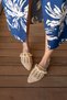 Belka Women's Beige Pearl Detail Straw Slippers - 6