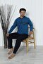 Men's Long Sleeve Six Long Pockets 100% Cotton Three Button Petrol Color Pajama Set