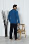 Men's Long Sleeve Six Long Pockets 100% Cotton Three Button Petrol Color Pajama Set - 3