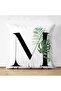 Double Sided White Background Leaf Motif Black Letter M Special Design Modern Suede Pillow Throw Pillow Cover