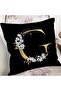 Black Background White Rose Motif Gold Letter G Special Design Digital Printed Pillow Throw Pillow Case - 2