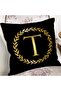 Black Background Gold Leaf Framed Letter T Special Design Digital Printed Pillow Cushion Cover - 2