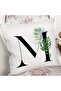 White Background Leaf Motif Black Letter M Special Design Digital Printed Pillow Throw Pillow Cover - 2